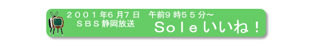 2001年6月7日、ＳＢＳ静岡放送、『Ｓｏｌｅいいね！』