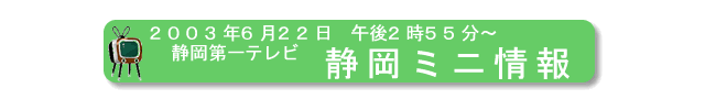 2003年6月22日、静岡第一テレビ、『静岡ミニ情報』