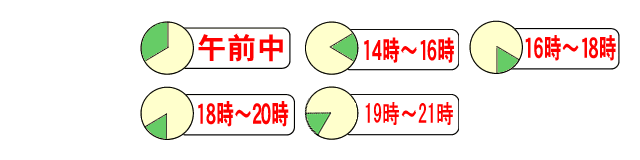 指定できる時間帯、午前中・１４時～１６時・１６時～１８時・１８時～２０時・１９時～２１時